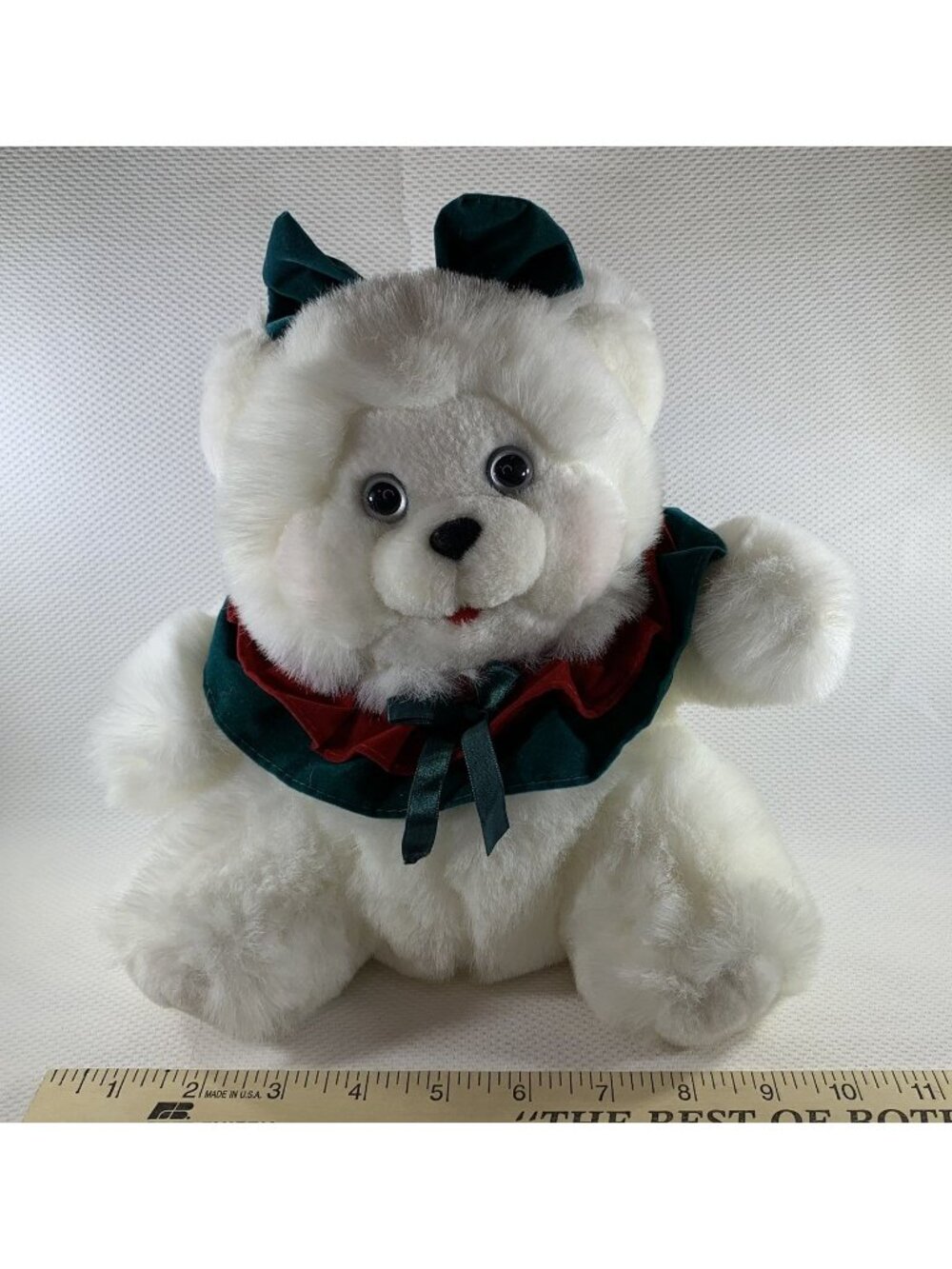 Vintage Dan Dee Christmas Teddy Bear 10" Ruffles Bow Holiday White Plush Stuffed - Picture 9 of 10